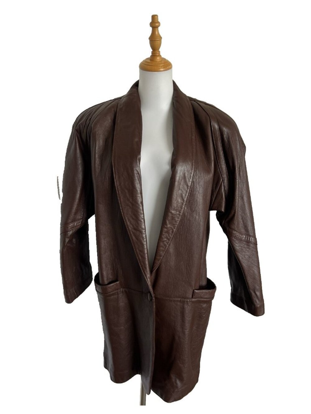 Chocolate Brown Women Sz M Leather Jacket Mid-Length Jacqueline Ferrar Korea VTG